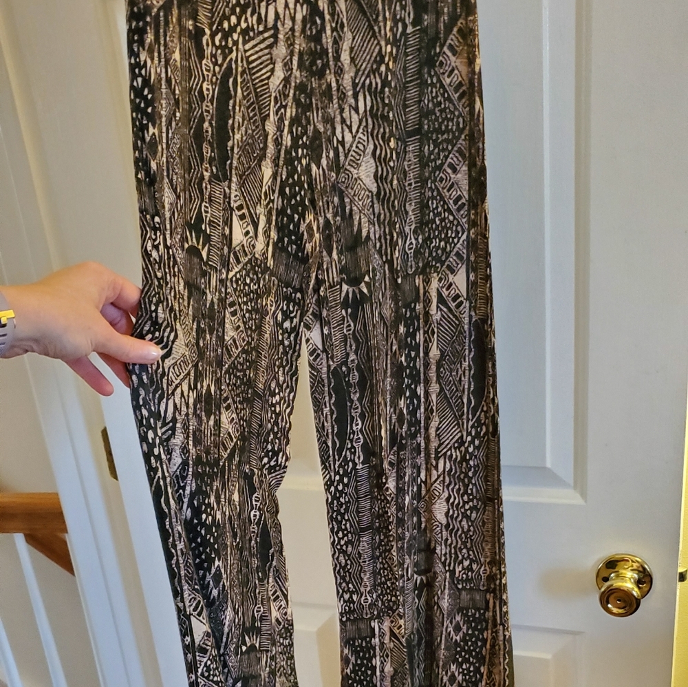 Boho wide-leg stretch pants, ethnic print, size L